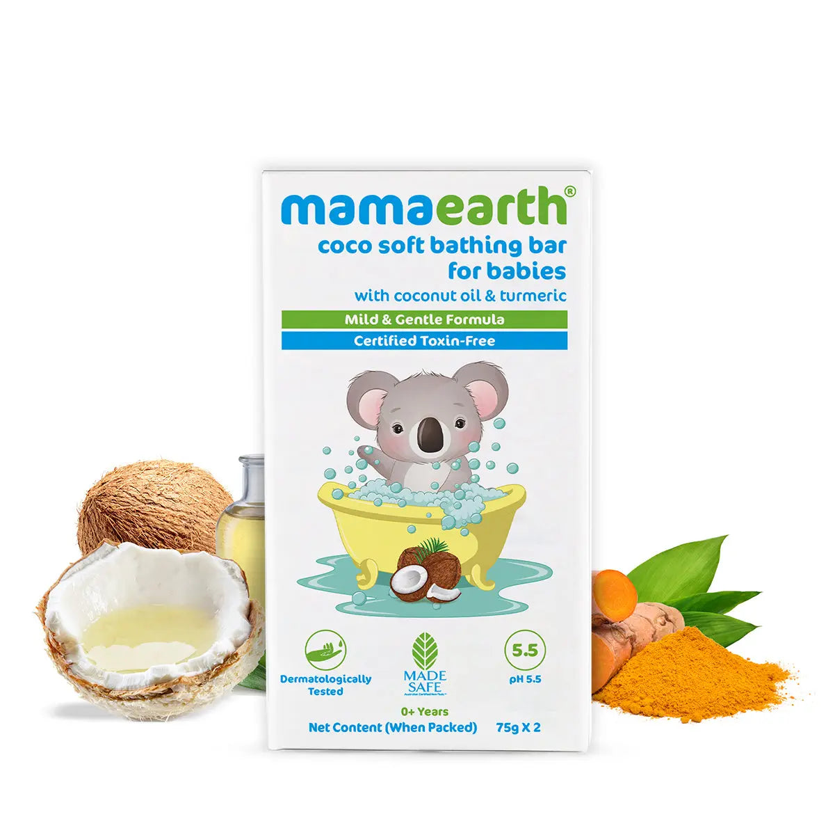 Coco Soft Bathing Bar for Babies with Coconut Oil & Turmeric for Babies Pack of 2 (75g each)