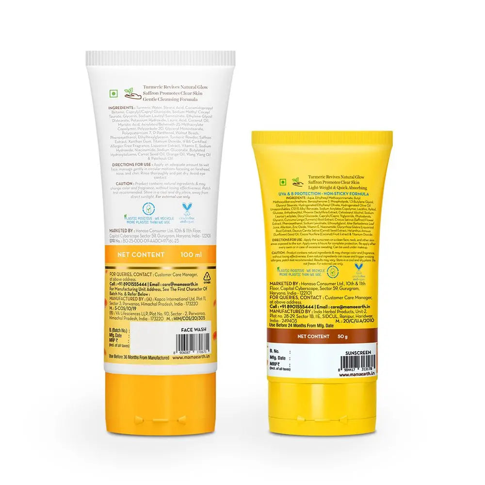 Ubtan Face Wash 100 ml & Ubtan Sunscreen 50 g with Turmeric and Saffron-Combo