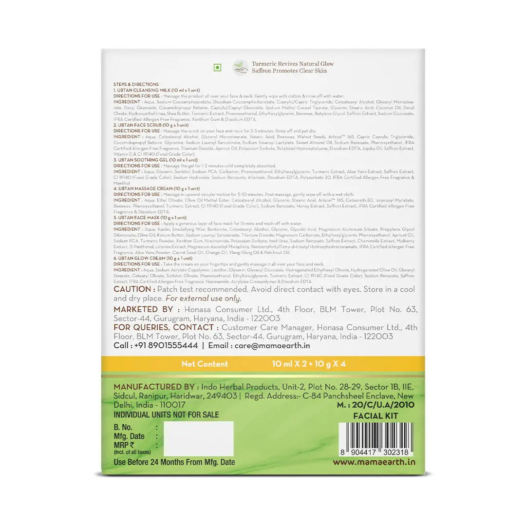 Ubtan Facial Kit with 6 Products for Every Skincare Step-10ml Each