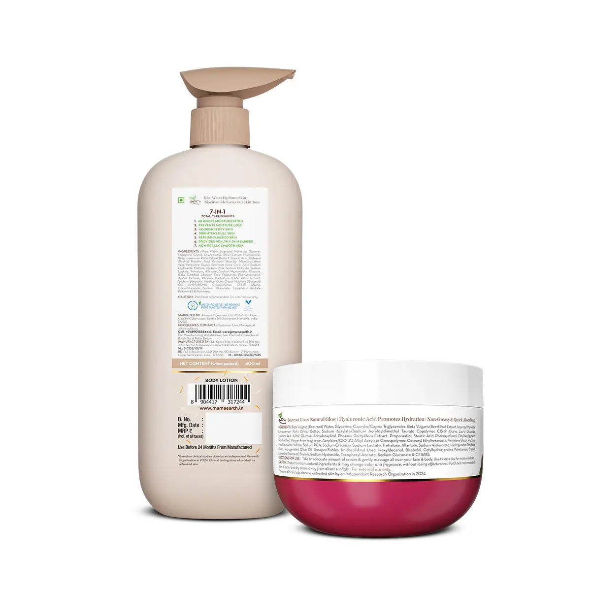 Beetroot Light Weight Moisturizer 200g & Rice Water Hydrating Body Lotion 400ml Combo– Nourish & Glow
