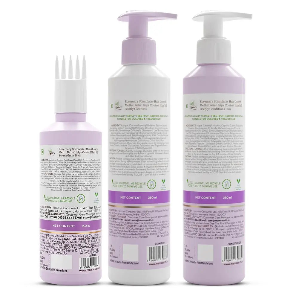 Rosemary HairCare Kits – Shampoo 250ml, Conditioner 250ml & Hair Oil 100ml