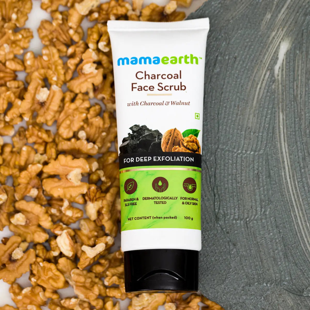 Charcoal Face Scrub For Oily Skin & Normal Skin With Charcoal & Walnut For Deep Exfoliation