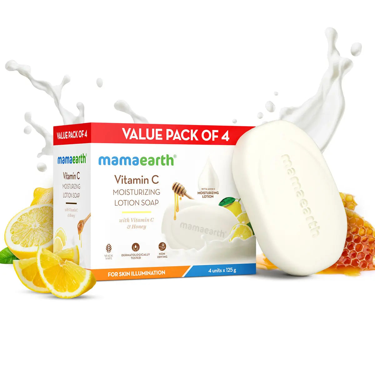 Mamaearth Vitamin C Moisturizing Lotion Soap Single Pack with 4 Soaps,125 g Each