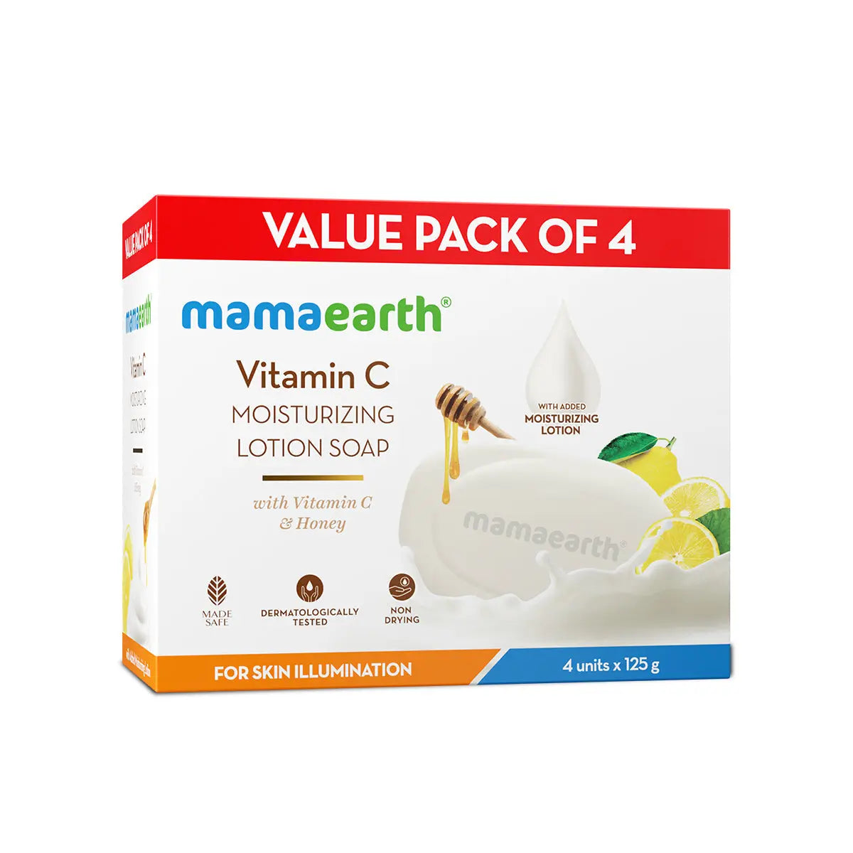 Mamaearth Vitamin C Moisturizing Lotion Soap Single Pack with 4 Soaps,125 g Each