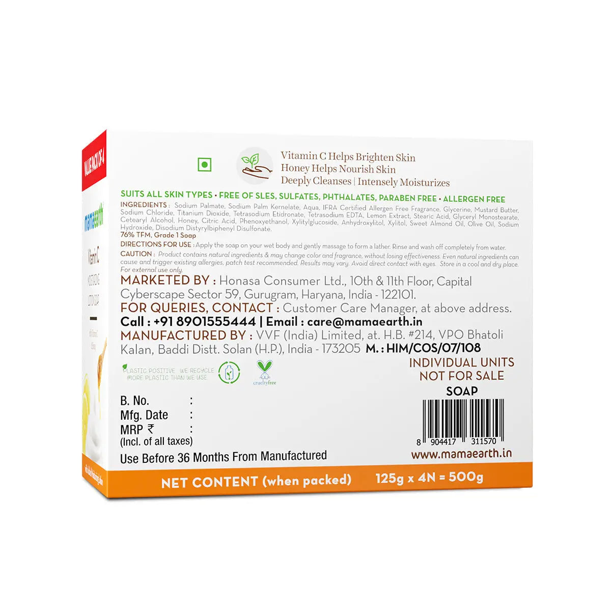 Mamaearth Vitamin C Moisturizing Lotion Soap Single Pack with 4 Soaps,125 g Each