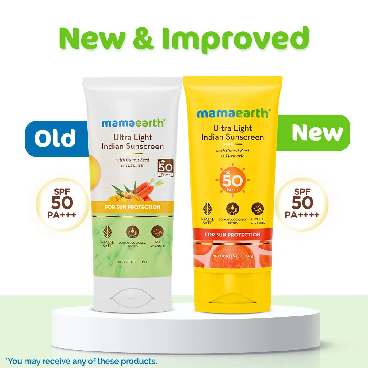 Mamaearth Ultra Light Indian Sunscreen with Carrot Seed Turmeric & SPF 50 PA+++ 80 gm