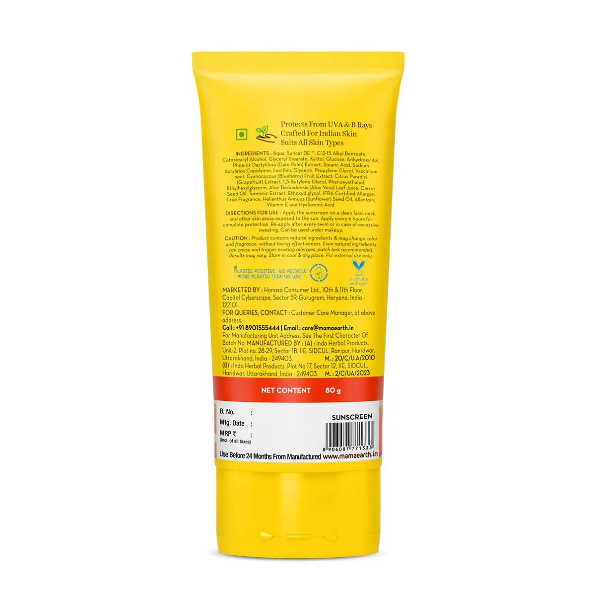 Mamaearth Ultra Light Indian Sunscreen with Carrot Seed Turmeric & SPF 50 PA+++ 80 gm