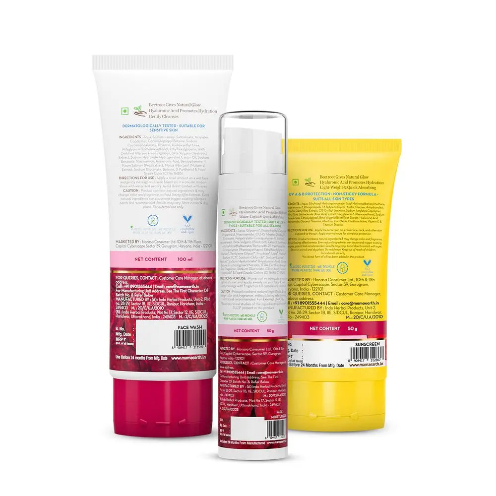 Beetroot Facial Kit-Face Wash 100 ml, Moisturizer 50 g & Sunscreen 50 g|All-in-One Daily Essentials