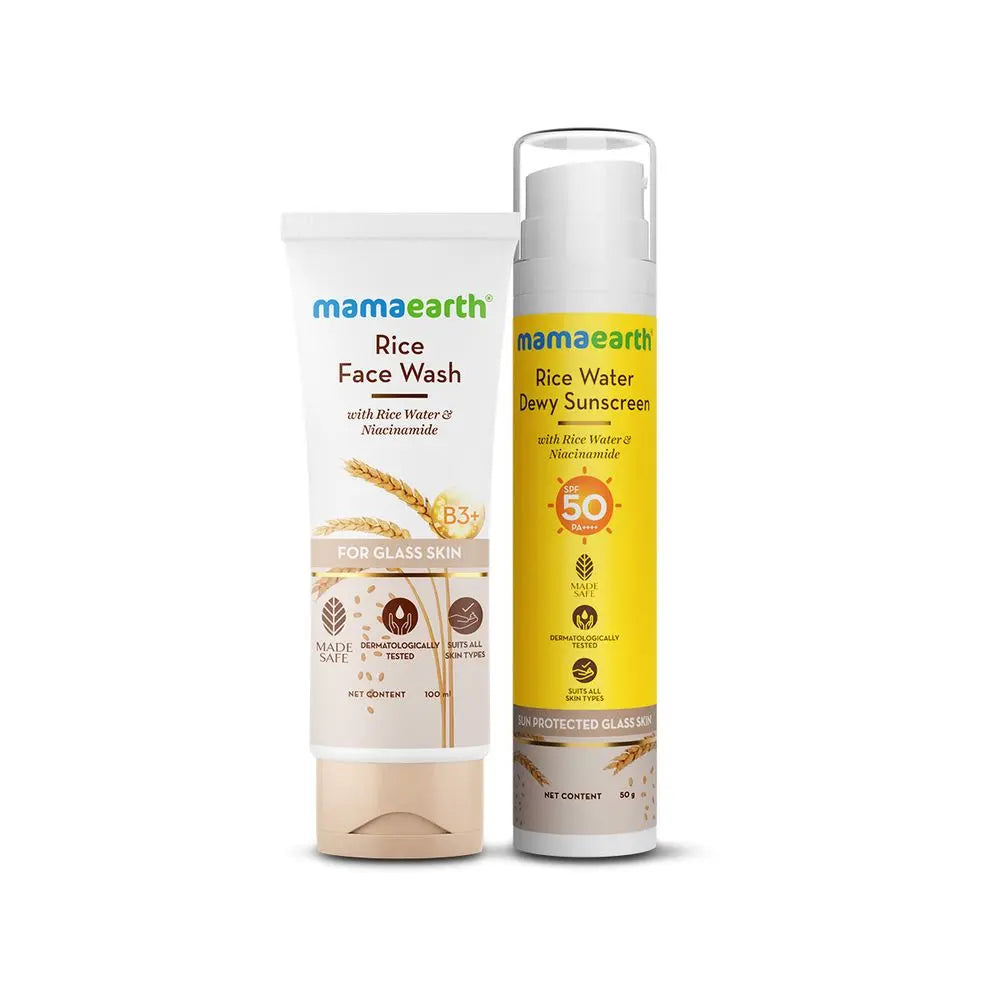 Rice Water Face Wash 100ml & Sunscreen 50g with Niacinamide | Daily Skin Care Combo