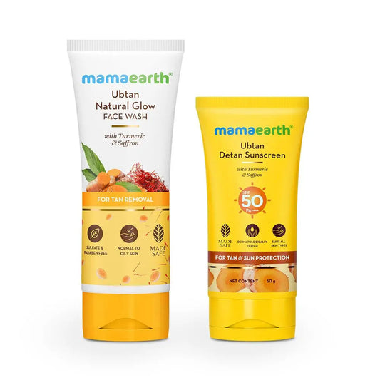Ubtan Face Wash 100 ml & Ubtan Sunscreen 50 g with Turmeric and Saffron-Combo