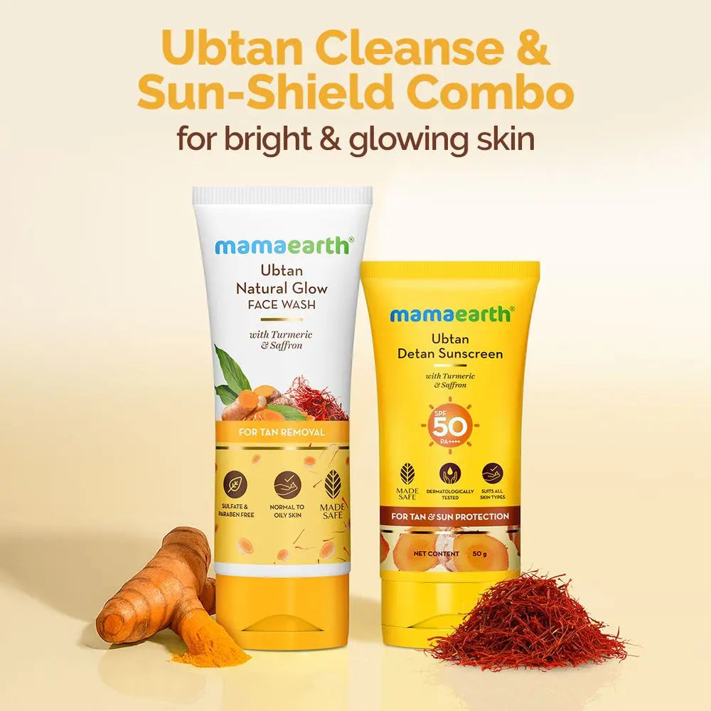 Ubtan Face Wash 100 ml & Ubtan Sunscreen 50 g with Turmeric and Saffron-Combo