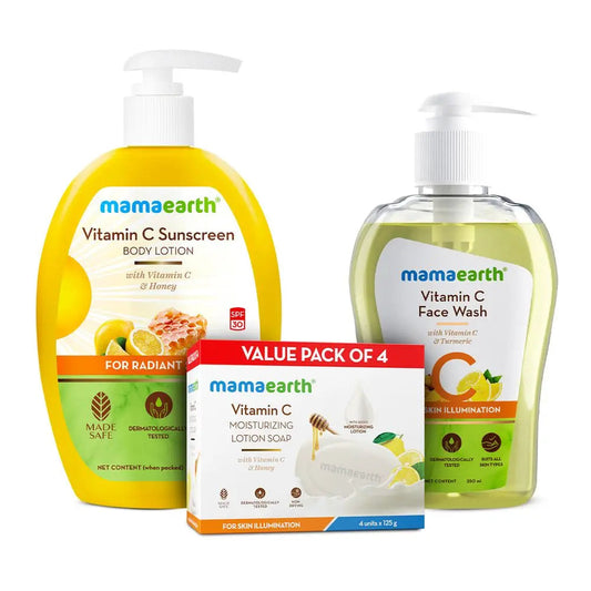 Vitamin C Skincare Kit – Soaps(single pack with 4 soaps), Face Wash 250 ml & Body Lotion 300 ml