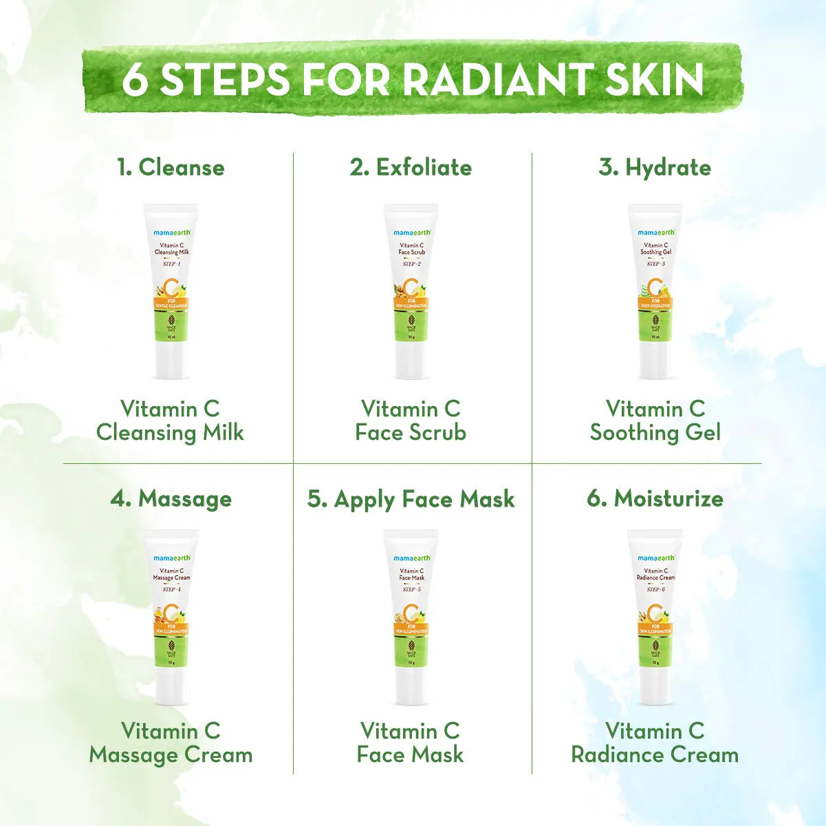 Vitamin C Facial Kit with 6 Products for Every Skincare Step-10ml Each